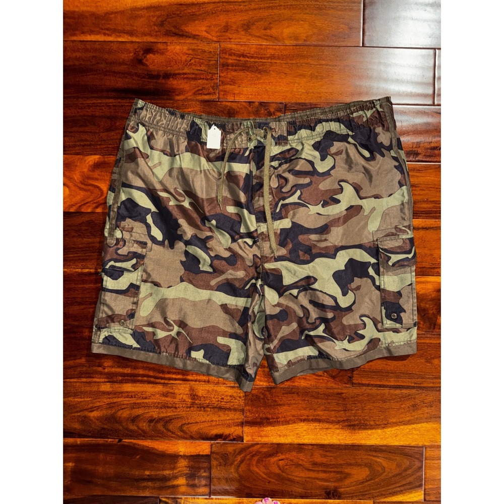 Faded Glory Swim Trunks Mens XL Camo Excellent Cargo Pocket Mesh Lined Shorts